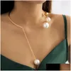 Collane con ciondolo Personalità Semplice Perline geometriche Catena con clavicola Colletto aperto Design Vento freddo Collana con perle imitazione Orecchini Dr Otnpq