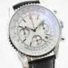 Nowe zegarki daty sportowej Chronometre Navitimer Quartz Chronograph Watch Męski Klasyczny zegarek na nadgarstek White Dial Czarna skórzana strap308x