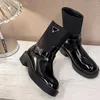 Fashion Boots Women Chunky Martin Boot Winter Shoes Real Leather Ankle Boots Black Female Autumn Roman Boots Platform Inverted Triangle Booties Top Quality
