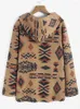 Women's Jackets ZAFUL Hooded Aztec Print Geometric Style Pockets Long Tribal Geo Printed Fluffy Teddy Coat For Winter