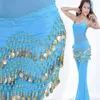 Whole- Belly Dance Dancing Hip Skirt Candy Color Scarf Wrap Chiffon 3 Layers Silver Coin Waist Belt for Women Dancer 311h