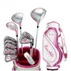 Il set completo di mazze da golf da donna include driver in titanio, S.S. Fairway, S.S. Hybrid, ferri S.S. 5-PW, putter e borsa con supporto