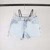 Women's Jeans Spring And Summer Style Rough Edge Diamond Denim Shorts Letter Sling High Waist Versatile Thin Pants