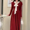 Casual Dresses Alien Kitty Winter Slim-Fit Maxi Dress Knitted Women Chic Elegant Wedding Years Bow Office Lady Sweet Gentle Party Daily