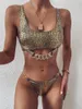 Kvinnors badkläder Bikini 2023 Sexig bronsning Snakeskin Metal Chain Swimsuit Women Bikinis Set Bathing Suit Beach Female Push Up