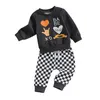 Clothing Sets Toddler Boys Valentine S Day Outfits Heart Letter Print Long Sleeve Sweatshirts And Checkerboard Pants 2Pcs Clothes Set