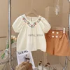 Pullover Toddler Fashion Girl Clothes Set Short Sleeve Blus Shirt and Shorts Clothing Set Summer Kids Clothl231215