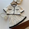 2024 Summer girls princess clothes sets kids round collar short sleeve tops pleated skirt 2pcs lady style children outfits Z6161