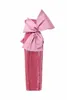 Robes de soirée superbe rose paillettes bal grand arc bretelles sirène robe de soirée col bateau femmes robe d'anniversaire de gala pour le mariage