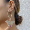 Partihandel Fashion Gold Plated Big Rhinestone Butterfly Dingle Hoop örhängen för kvinnor