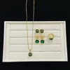 Collier pendentif diamants verts, Bracelet simplifié, lettre V, boucles d'oreilles carrées en cristal, bague, cadeau d'anniversaire de mariage, ensembles de bijoux VLTS1--12