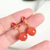 Brincos de garanhão Borboleta Natural Ágata Vermelha do Sul Feminino Prata Esterlina Estilo Chinês Retro Eardrops
