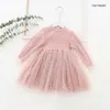 Girl's Dresses Girls 'Dress Autumn New Girls' Puffed Sleeve Sticked Long Sleeve Gaze Dress Girls Vestido