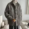 Męskie koszule w stylu vintage Houndstooth Wzór Ładunki Mężczyźni luźne klasyczne modne płaszcze Pojedyncze piersi męskie kurtki z długim rękawem