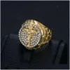 Bandringar Hip Hop Iced Out Big Jesus Ring Male Golden Color 14K Yellow Gold Christian Cross Rings for Men Relius smycken Drop Deliver Dh8qc