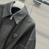 2024 primavera design casual versátil retro gola polo cintura alta curto preto motocicleta wear casaco jaqueta