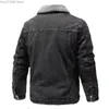 Chaquetas para hombre Chaqueta de invierno Solapa Pelo de cordero Denim engrosado Alta calidad Casual Apretado Algodón cálido acolchado abajo 231218