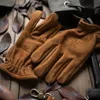 Mitaines Gants d'hiver en cuir véritable givré pour hommes, pour moto, doigt complet, avec fourrure, Vintage, peau de vache marron, L271I