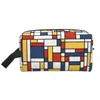 Sacos cosméticos piet mondrian de stijl padrão saco de viagem feminino arte abstrata organizador de maquiagem de higiene pessoal senhora beleza armazenamento dopp kit