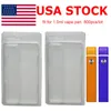 USA Stock Jetable Vape Pen Emballage Clear PVC Blister Pack Cas 1 ml 0,8 ml Cintre Vaporisateur Stylos En Plastique Clam Shell Cas E Cigarettes Logo Personnalisé Cartes 800pcs Boîte