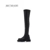 Botas Botas Mumani Mulher Sobre Joelho Botas Altas Couro Genuíno Zíper Fina Elasticidade Flat Bottomed Long High-Barrel Elastic Platform Shoes 231218