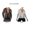 Camiseta masculina confortável transparente cardigan casual profundo decote em v moda manga comprida de mangas compridas ver através sexy sheer