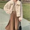 여성 재킷 kawaii 여자 재킷 겨울 플러시 따뜻한 우아한 한국 패션 사무실 숙녀 코트 알맹이 빈티지하라 주쿠 여자 카디건 231218