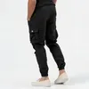 Calça masculina Casual Color Sólida Cantura Média Cargo Com Multi Pockets Button Button Fechamento do tornozelo Projeto