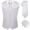 Men's Vests Hi-Tie Wedding Silvery Grey Mens Silk Solid V-Neck Waistcoat Tie Hanky Cufflinks Brooch Sets Formal Business Designer Gift