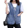 Gilets pour femmes Femmes Denim Gilet 2024 Printemps et automne Mode Jeans Gilet Femme Lâche Manteau sans manches Femme Mince Cowboy Tops 5XL R247