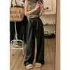 Женские брюки-капри Deeptown, винтажные черные кожаные женские осенне-зимние мешковатые брюки Harajuku, корейская мода, прямые широкие брюки, 90-е, эстетические 231218