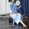 Parti Elbiseleri Johnature 2023 İlkbahar ve Yaz Kadın Vintage yaka boyama Çin tarzı cheongsam gevşek sıkıntı yarım kollu elbise