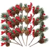 Flores decorativas 10pcs Pinha Artificial Pinha Vermelha Ramos Decorações de Natal Hastes de Bagas de Natal