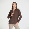 LL101 mit Logo, geripptem Revers, Herbst- und Winter-Sportbekleidungs-Sweatshirt für Damen, Yoga-Oberteil