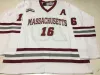 Top StitchCustom NCAA 16 Cale Makar Massachusetts Minutemen Maglia da hockey UMass 35 Year East Maglie Vino Rosso Bianco Qualsiasi Nome Numero