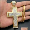 Colares Pingente Hip Hop Iced Out Big Cross Pingente Colar Para Homens 14K Ouro Amarelo Strass Hiphop Christian Jóias Drop Entregar Dh5PV