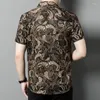 Camisas casuais masculinas de alta qualidade luxo paisley real homens roupas de seda natural ouro preto cetim blusas suaves tamanho grande festa desgaste