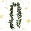 Couronnes de fleurs décoratives Guirlande d'eucalyptus avec 5,9 pieds de mur de Noël Verdure Décorations pour la maison Vert réglable pour la chute de fenêtre Deliv Otndk