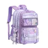 Skolväskor Princess Girls Plaid Nylon Schoolbag Kontrollerad primär ryggsäck för klass 1 ~ 6 barn ryggradsskydd Lätt vikt Ryggsäck 231219