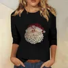 Magliette da donna Natale per le donne Babbo Natale stampato Top con maniche a 3/4 Camicette T-shirt girocollo elegante e casual