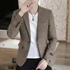 Marca masculina blazer personalidade selvagem terno jaqueta de alta qualidade moda xadrez impressão fino ajuste quente blazer casaco masculino S-3XL