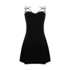 Casual Dresses High Quailty Diamond Sling Black Dress Women Fashion Sexy Open Back Little Elegant Waist Slim Girl Short