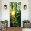 Stickers muraux Sunshine Forest Porte Autocollant Mural Er Adhésif PVC Paysage Naturel Po Papier Peint Armoire Réfrigérateur Rénovation Homefavor Dhn3H