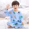 Pyjama's Kinderen Zomerpyjamasets Cartoon Dinosaurusprint Kinderen Ademend Katoen Lange mouw Dun 2-delig Voor 1 2 4 5 6 7 8 9 10 jaar