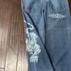 Mäns jeans jnco y2k harajuku hip hop tiger grafisk gotisk retro blå baggy denim pants män kvinnor hög midja bred byxa 231218