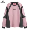 Herren Hoodies UPRAKF Streetwear Hoodie Patchwork Grafik Pullover Retro Wildleder Tops Rosa Langarm Harajuku Hohe Qualität und Damen