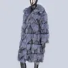 Furblouessfair 2022 Xlong Natural Fox Rex Rex Rabbit Fur Coat Winter Jacket vrouwen bovenkleding streetwear dik warm Korea los