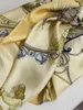 Écharpe carrée pour femmes, châle 100% soie sergé, matière, couleur jaune, motif pinte, taille 130cm - 130cm