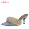 Aphixta Real Toe morbido pelliccia morbida peluche femminile Slifori da 6 cm/8 cm Scarpe per capelli piatti per capelli piatti 231219 4089 206 194