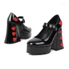 Dress Shoes 2024 Spring Women Fashion Love Heart Pumps Chunky Heels Buckle Women's Mary Jane